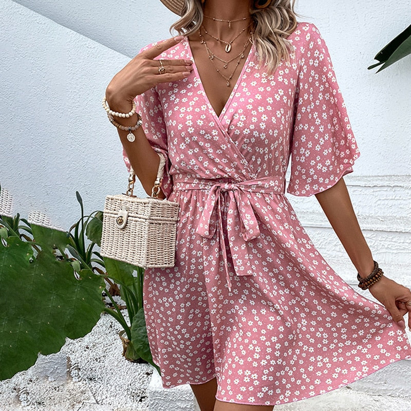 Joice - Robe Mini Fleurs - Flatteuse et Légère - Rose - Femmes