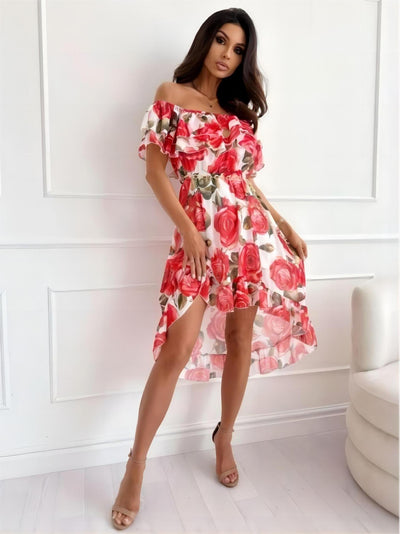 Cessie - Robe Épaules Nues - Flatteur Et Léger - Rouge/Blanc - Femmes