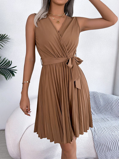 Cathy - Robe Mini Plissée - Élégante et Confortable - Marron - Femmes