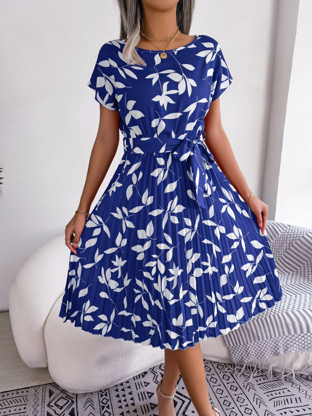 Sharla - Robe Midi Imprimée - Chic et Polyvalente - Bleu - Femmes