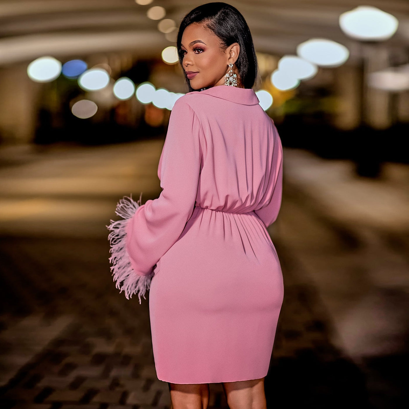 Chelsea - Robe Mini Enveloppe - Décolleté en V - Rose - Femmes