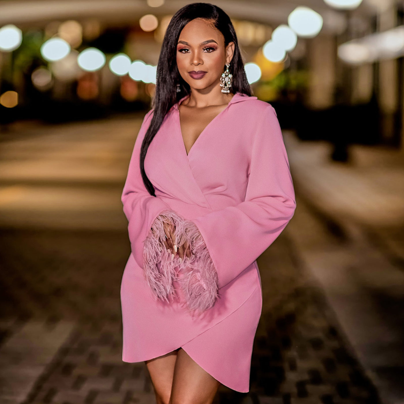 Chelsea - Robe Mini Enveloppe - Décolleté en V - Rose - Femmes