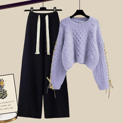 Juliette – Ensemble Deux Pièces Pour Femmes Avec Pull Et Pantalon Large, Chaud Et Confortable