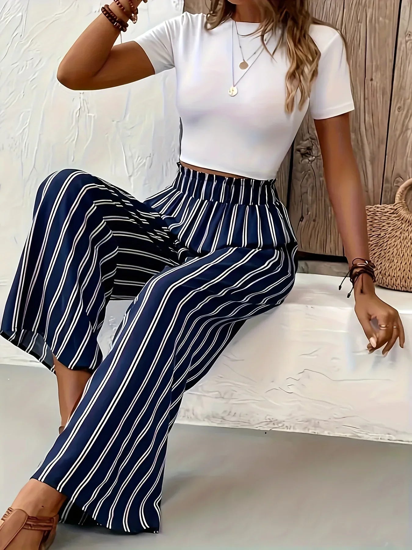 Abby | Pantalon à rayures élégant avec des jambes larges