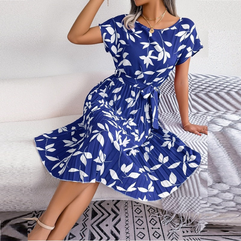 Sharla - Robe Midi Imprimée - Chic et Polyvalente - Bleu - Femmes