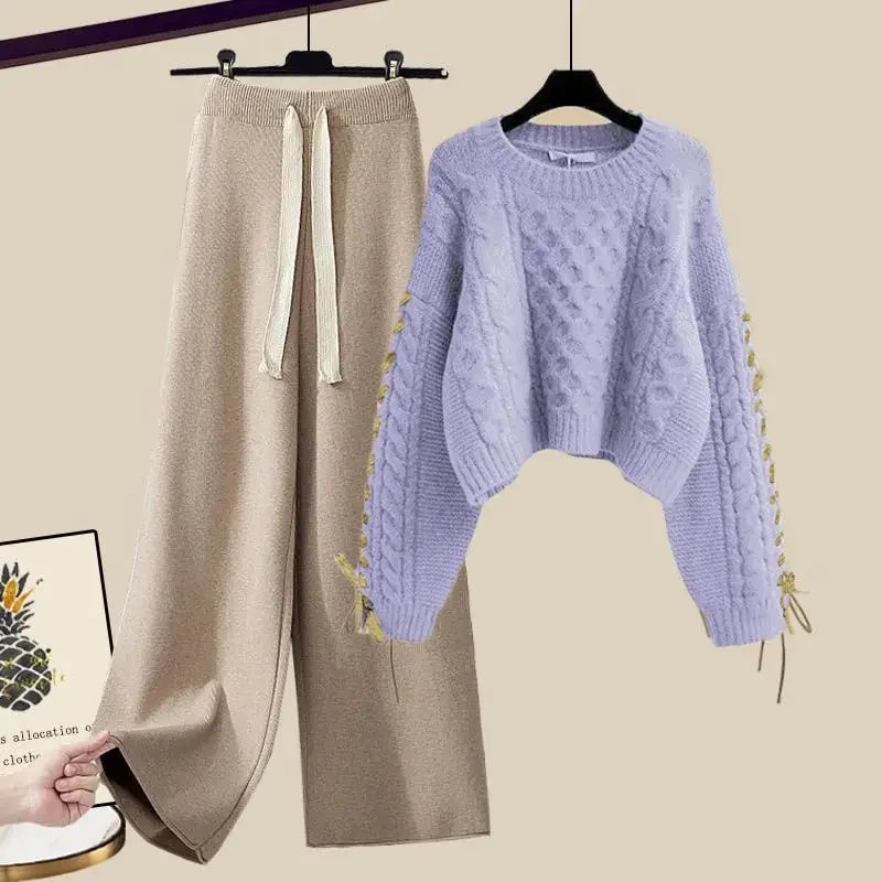 Juliette – Ensemble Deux Pièces Pour Femmes Avec Pull Et Pantalon Large, Chaud Et Confortable