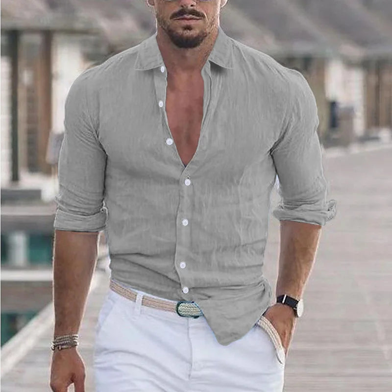 Sander - Chemise en Lin pour Hommes - Respirant - Style Décontracté
