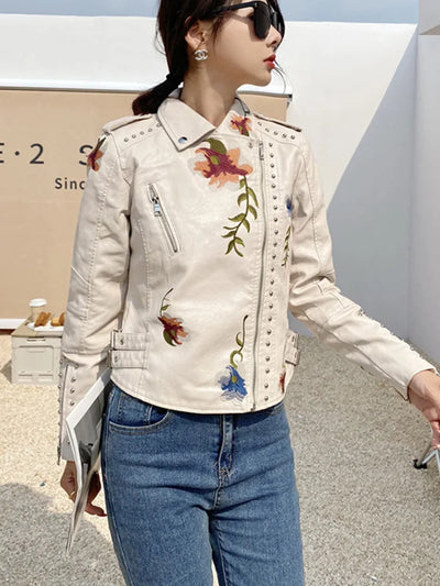 Florine - Veste En Faux Cuir Brodée