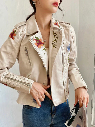 Florine - Veste En Faux Cuir Brodée