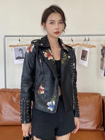 Florine - Veste En Faux Cuir Brodée