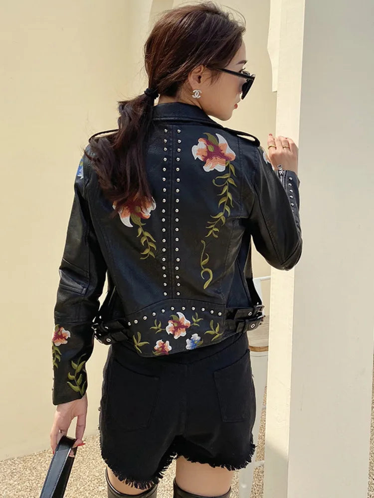 Florine - Veste En Faux Cuir Brodée