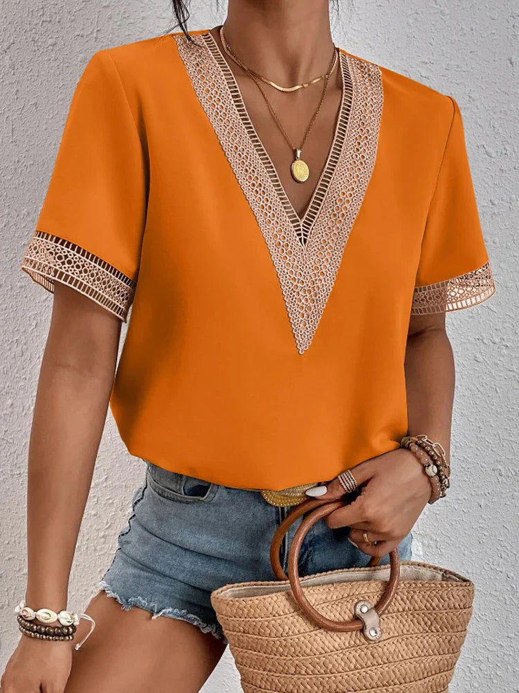Davina | Blouse élégante avec des détails en dentelle luxueuse