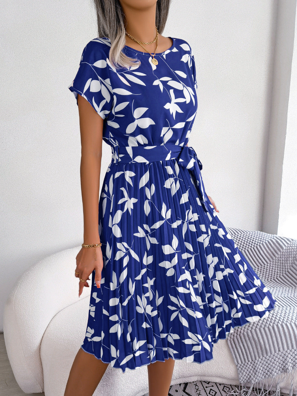 Sharla - Robe Midi Imprimée - Chic et Polyvalente - Bleu - Femmes