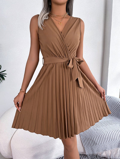 Cathy - Robe Mini Plissée - Élégante et Confortable - Marron - Femmes