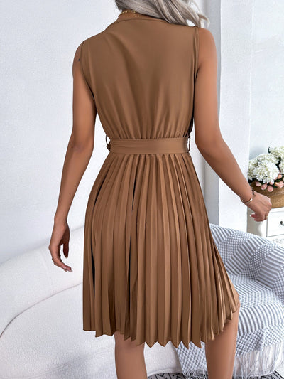 Cathy - Robe Mini Plissée - Élégante et Confortable - Marron - Femmes