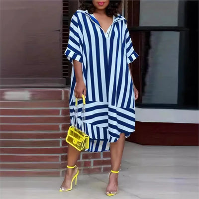 Chloé - Robe Chemise Été - Manches Courtes, Rayée, Coupe Ample, Femme