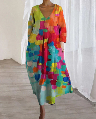 Thea - Robe Imprimée Colorée Avec Décolleté En V