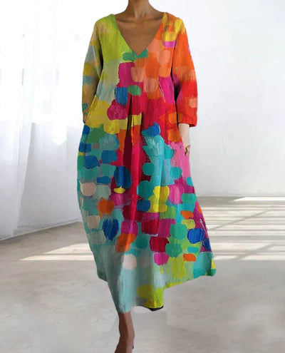Thea - Robe Imprimée Colorée Avec Décolleté En V