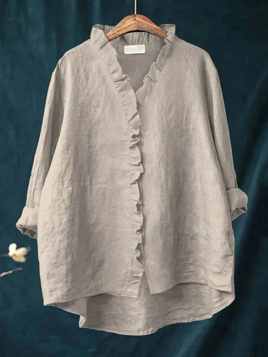 Sanela - Chemise Casual avec Volants en Coton et Lin