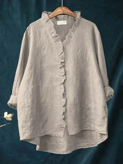 Sanela - Chemise Casual avec Volants en Coton et Lin