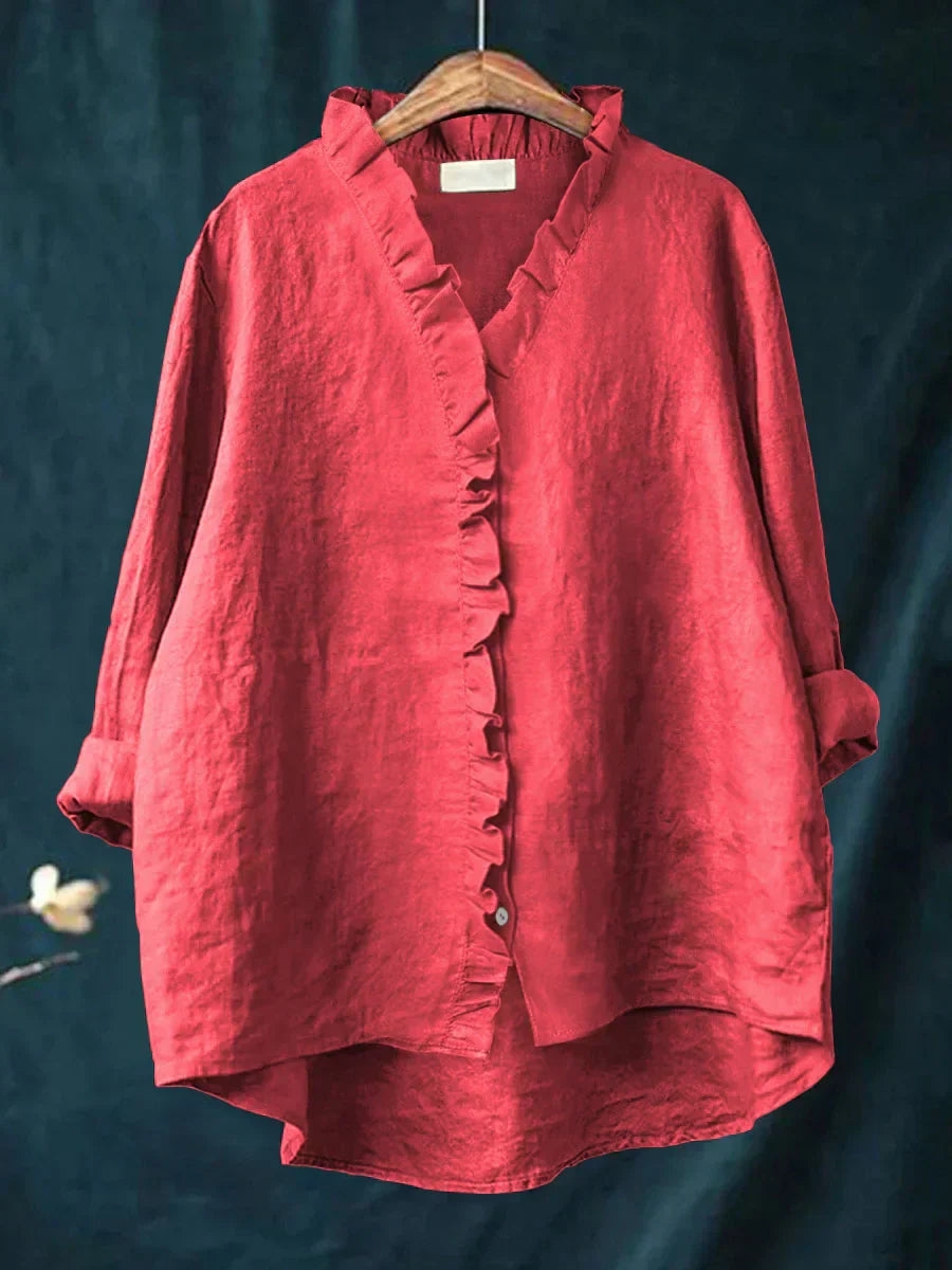 Sanela - Chemise Casual avec Volants en Coton et Lin