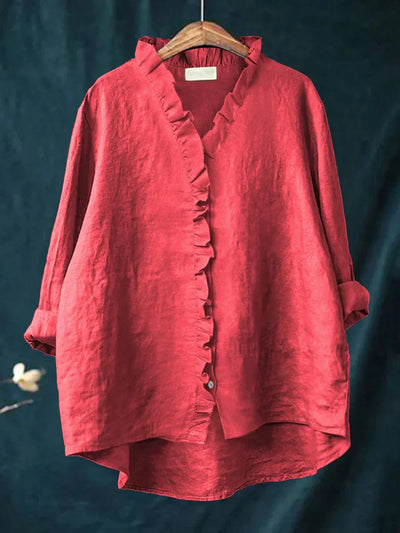 Sanela - Chemise Casual avec Volants en Coton et Lin