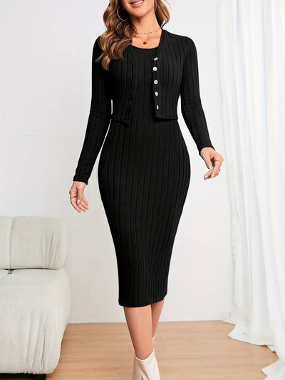 Imane - Robe Midi Élégante Avec Gilet - Polyvalente Et Confortable - Femmes