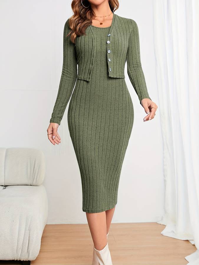 Imane - Robe Midi Élégante Avec Gilet - Polyvalente Et Confortable - Femmes