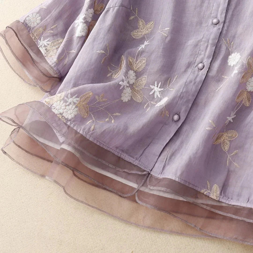 Blouse Brodée Élégante à Manches Mi-longues pour Femmes