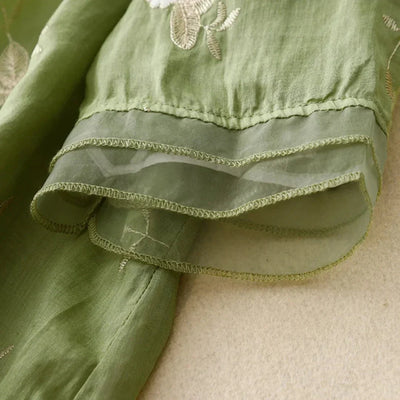 Blouse Brodée Élégante à Manches Mi-longues pour Femmes