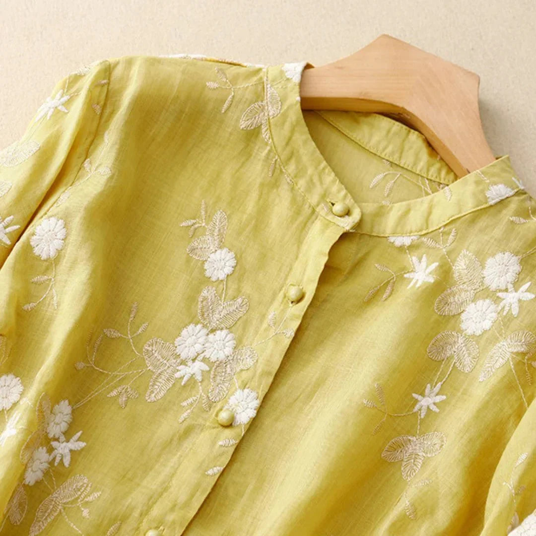 Blouse Brodée Élégante à Manches Mi-longues pour Femmes