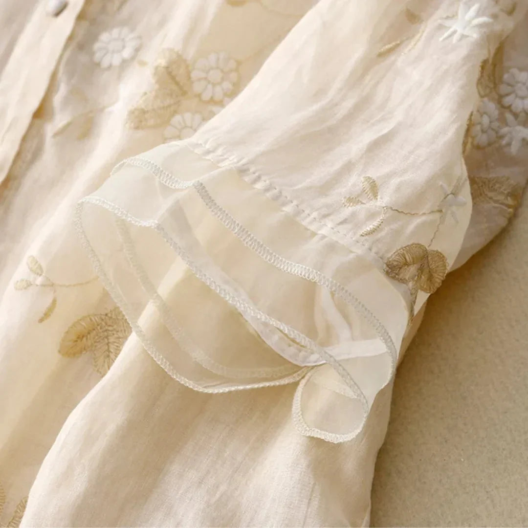 Blouse Brodée Élégante à Manches Mi-longues pour Femmes