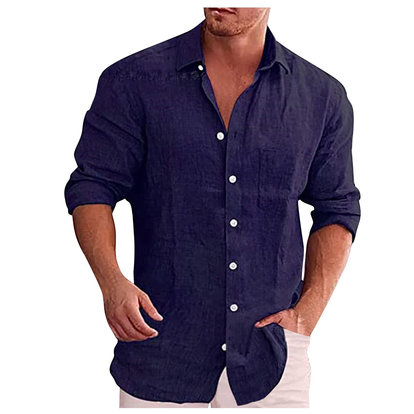 Chemise en lin à col rabattu pour homme