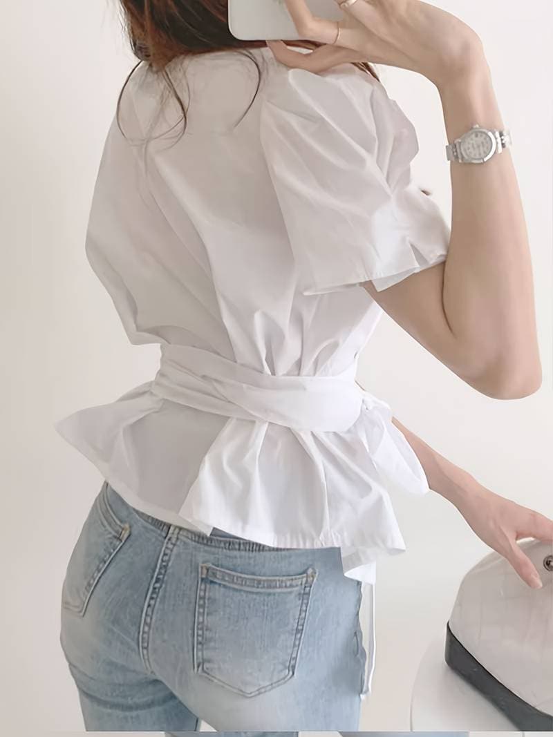 Lina - Blouse Femme Blanche - Manches Papillon - Élégante et Flatteuse