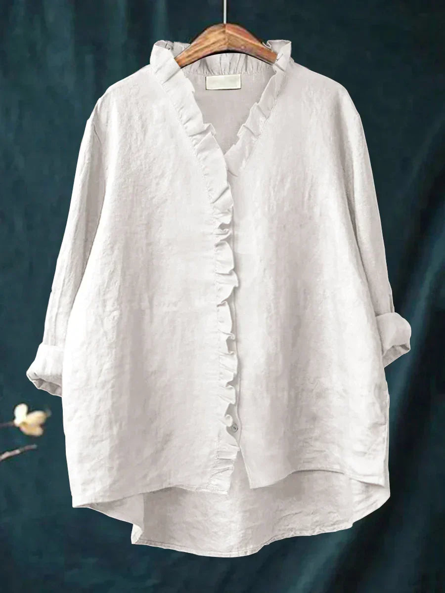 Sanela - Chemise Casual avec Volants en Coton et Lin