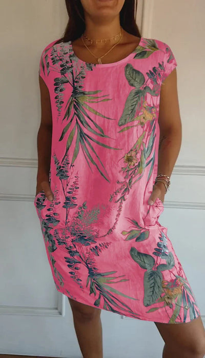 Amandine - Robe En Coton-Lin Imprimé Avec Col Rond Et Coupe Légère
