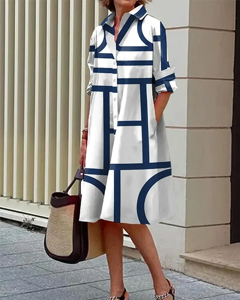 Estelle - Robe Imprimée Géométrique - Coupe Fluide - Femme