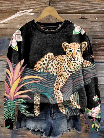 Adèle – Sweat À Manches Longues Avec Imprimé Léopard Et Floral, Moderne Et Audacieux