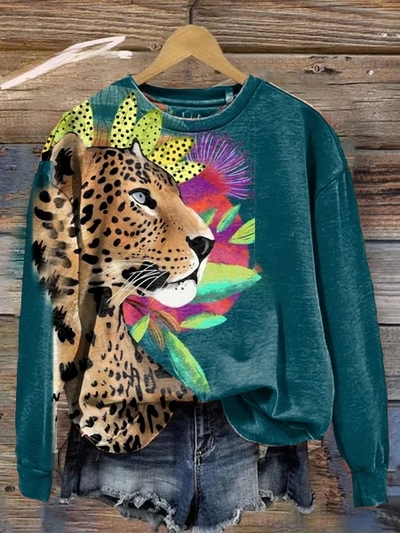 Adèle – Sweat À Manches Longues Avec Imprimé Léopard Et Floral, Moderne Et Audacieux