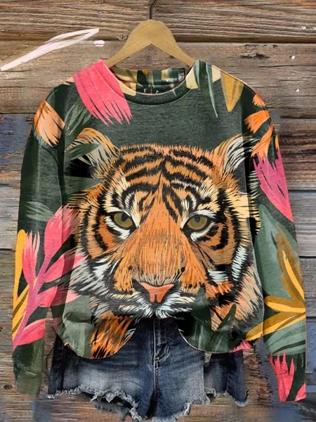 Adèle – Sweat À Manches Longues Avec Imprimé Léopard Et Floral, Moderne Et Audacieux