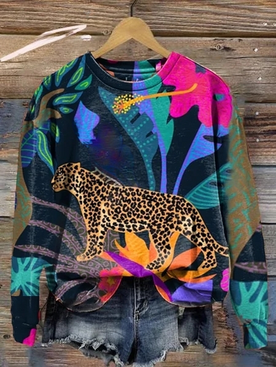 Adèle – Sweat À Manches Longues Avec Imprimé Léopard Et Floral, Moderne Et Audacieux
