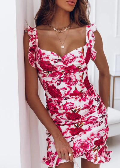 Sabelle - Robe Mini Fleurs - Sans Manches Et Col En V - Femmes