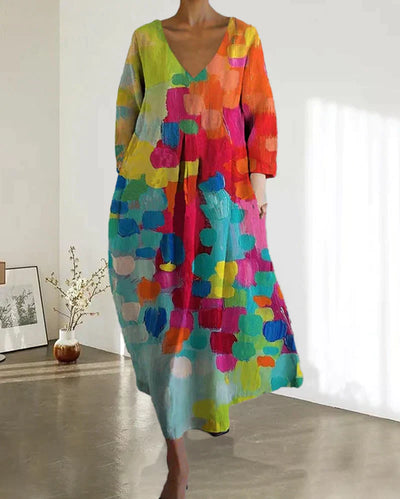 Thea - Robe Imprimée Colorée Avec Décolleté En V