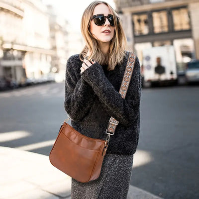 Sac à bandoulière pour femme - Cuir végétalien - Lanière réglable - Élégant & quotidien