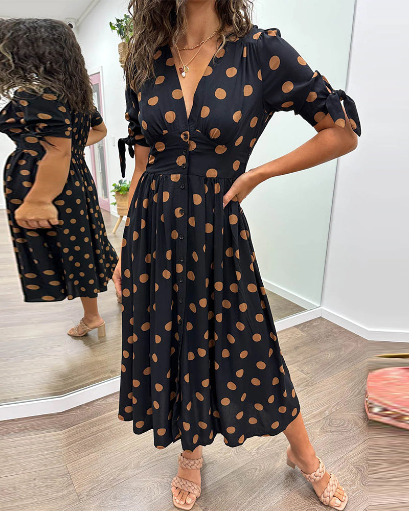 Rachelle - Robe Midi Élégante À Pois - Coupe A - Femmes