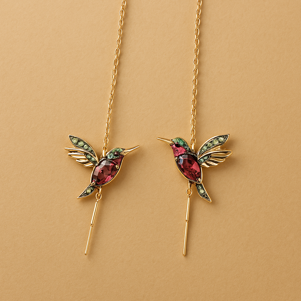 Boucles d'oreilles en émail et zirconium Colibri