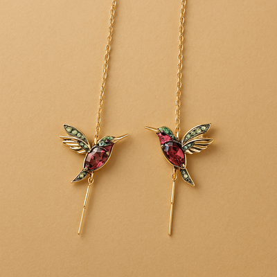 Boucles d'oreilles en émail et zirconium Colibri