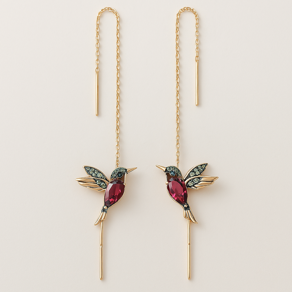 Boucles d'oreilles en émail et zirconium Colibri