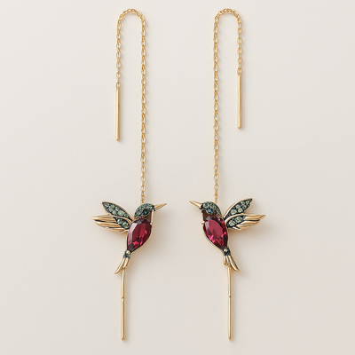 Boucles d'oreilles en émail et zirconium Colibri