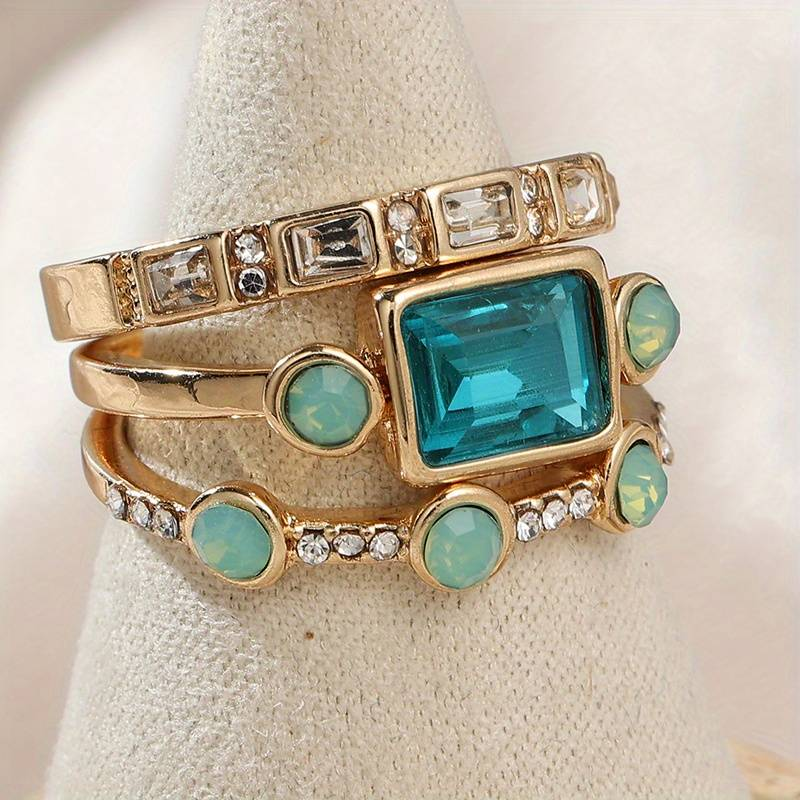 Ensemble de Bagues en Cristal Bleu Vintage